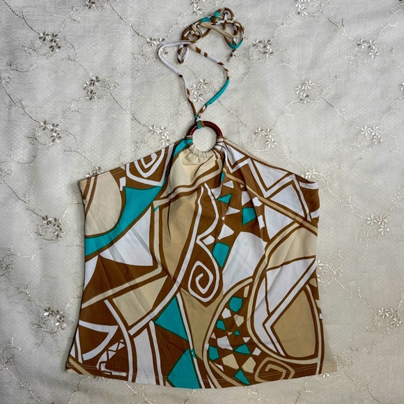 Vintage Y2K Abstract Print Halter Crop Top – Tag Size Large (Made in USA) - Picture 1 of 4